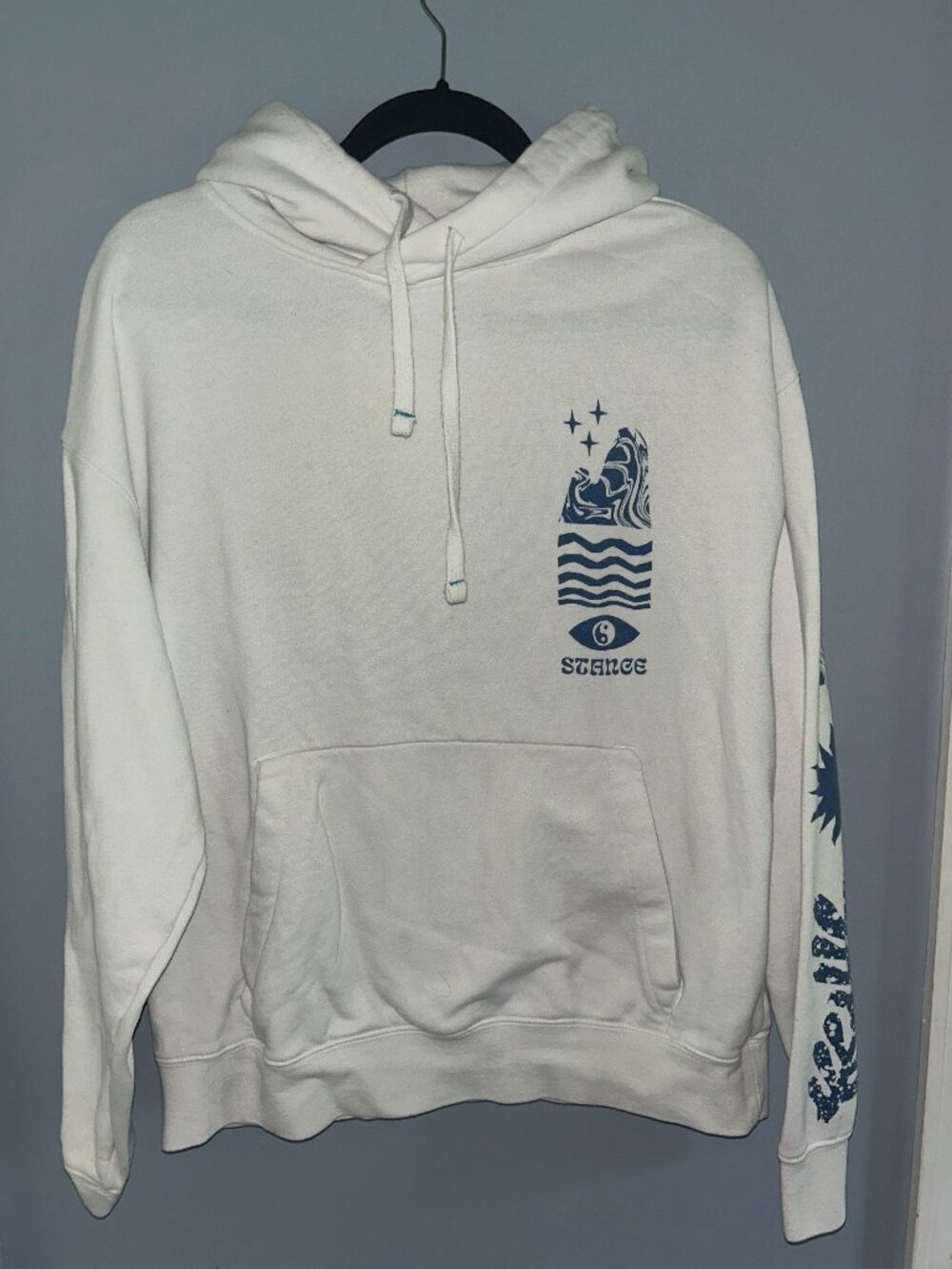 Stance Hoodie Men's Large White Graphic Pullover Sweatshirt Surf Skate cotton bl
